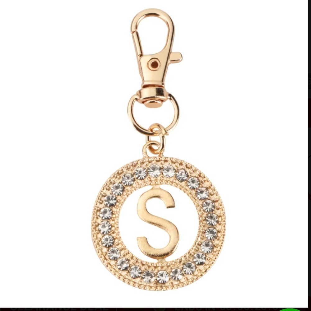 Gold Letter 'S' Crystal Circle Keychain Charm